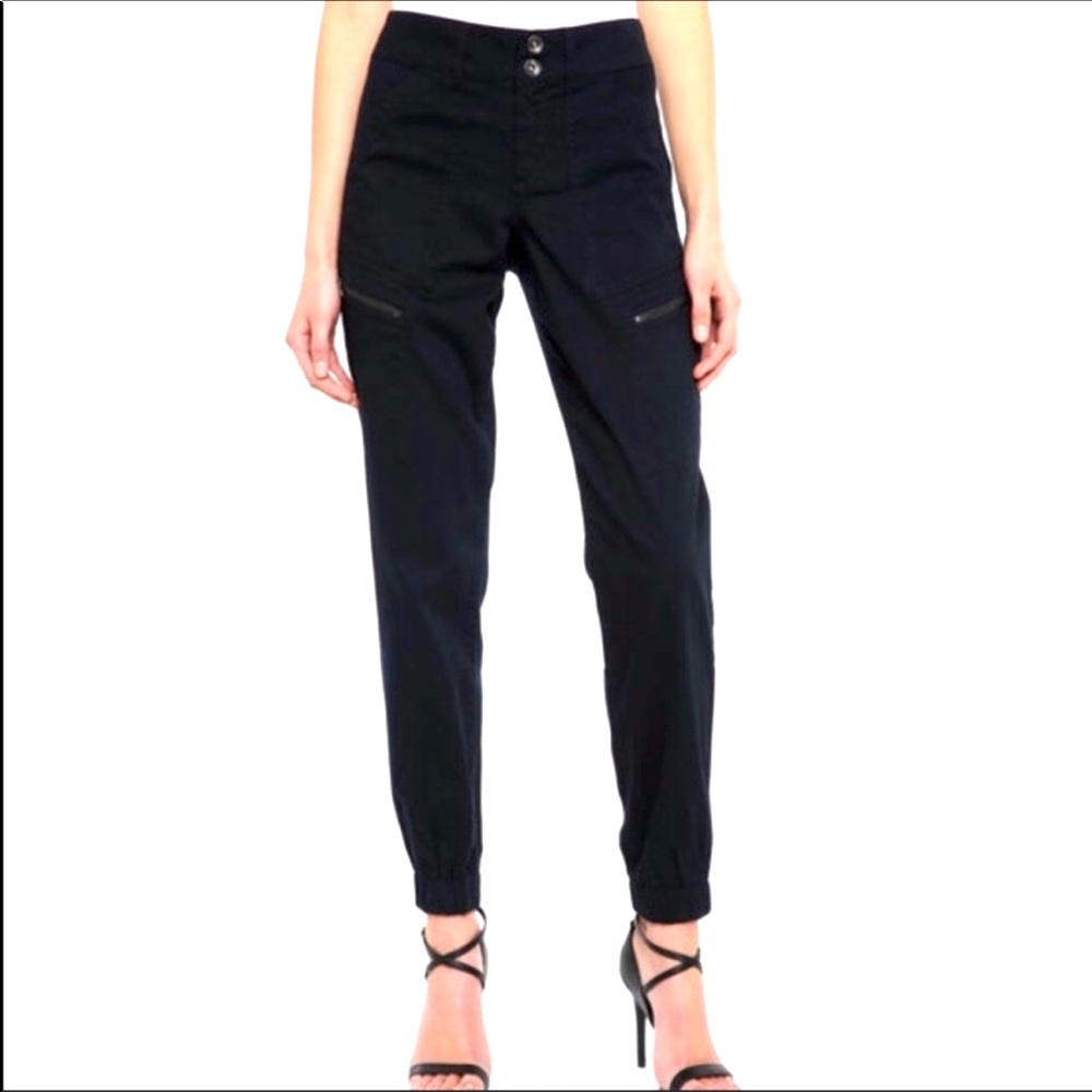 WILLOW & CLAY Black Cotton Joggers w/Front Zipper & Elastic at Ankle, Si…